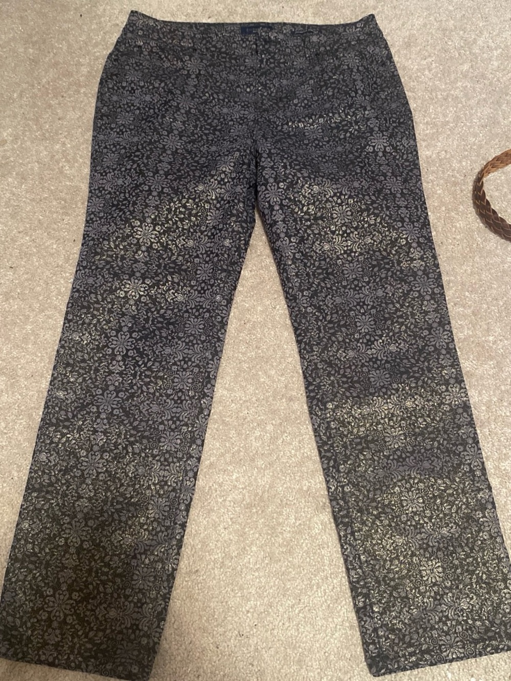 Black and Silver Floral Straight-Leg Pants